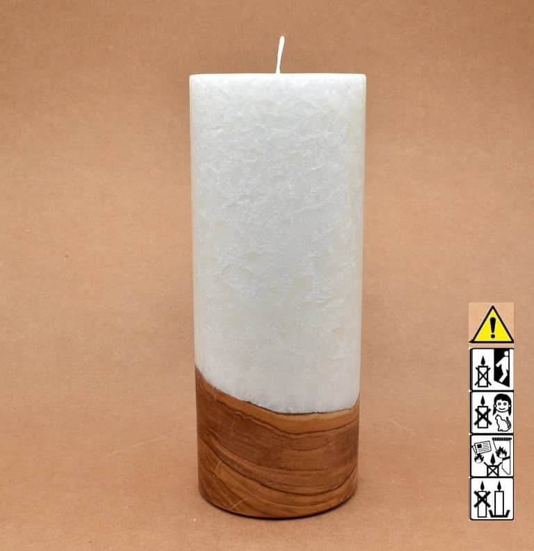 Kerze 100x250mm mit Holzelement, Individuelle, persönliche Hochzeitskerze  Holzkerze, Rund Stearinoptik, Hochzeitskerze mit Teelicht im Kerzen online Shop für Hochzeiten bestellen, günstig kaufen.