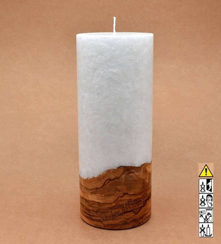 Kerze 100x250mm mit Holzelement, Individuelle, persönliche Hochzeitskerze  Holzkerze, Rund Stearinoptik, Hochzeitskerze mit Teelicht im Kerzen online Shop für Hochzeiten bestellen, günstig kaufen.