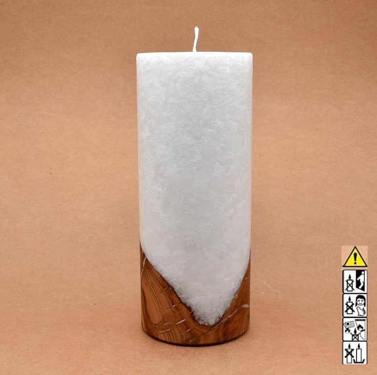 Kerze 100x250mm mit Holzelement, Individuelle, persönliche Hochzeitskerze  Holzkerze, Rund Stearinoptik, Hochzeitskerze mit Teelicht im Kerzen online Shop für Hochzeiten bestellen, günstig kaufen.
