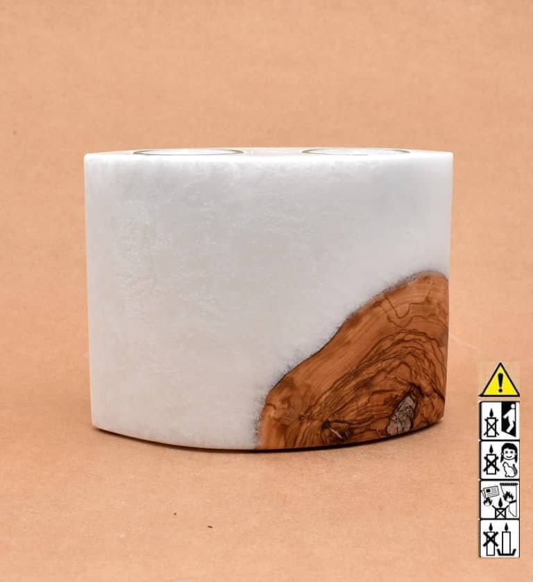 Kerze mit Holz Unikat Oval 80 x 140 x 120 mm mit 2 Teelichter Nr.: 3