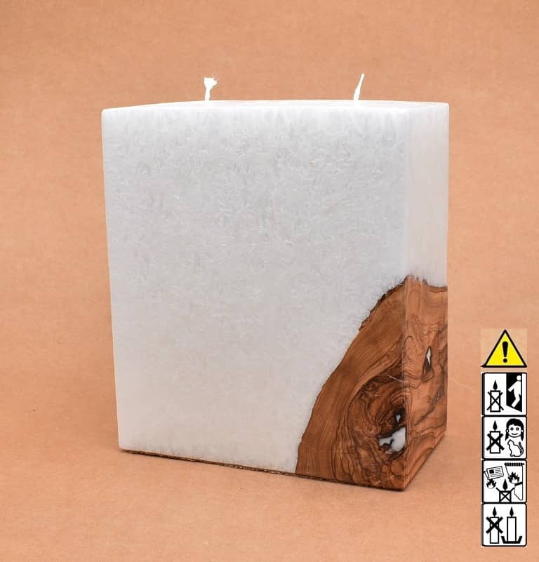 Kerze mit Holz Unikat Quader 95 x 175 x 200 mm 1 x Holz 2 x Docht Nr.: 2