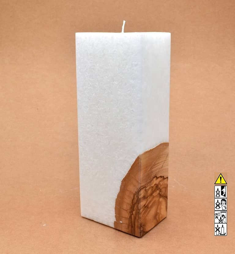 Kerze mit Holz Unikat Quader 70 x 100 x 250 mm mit Docht Nr.: 2