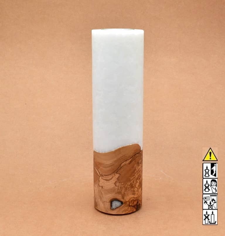 Kerze mit Holz Unikat Rund 70 x 250 mm mit Teelicht Nr.: 1