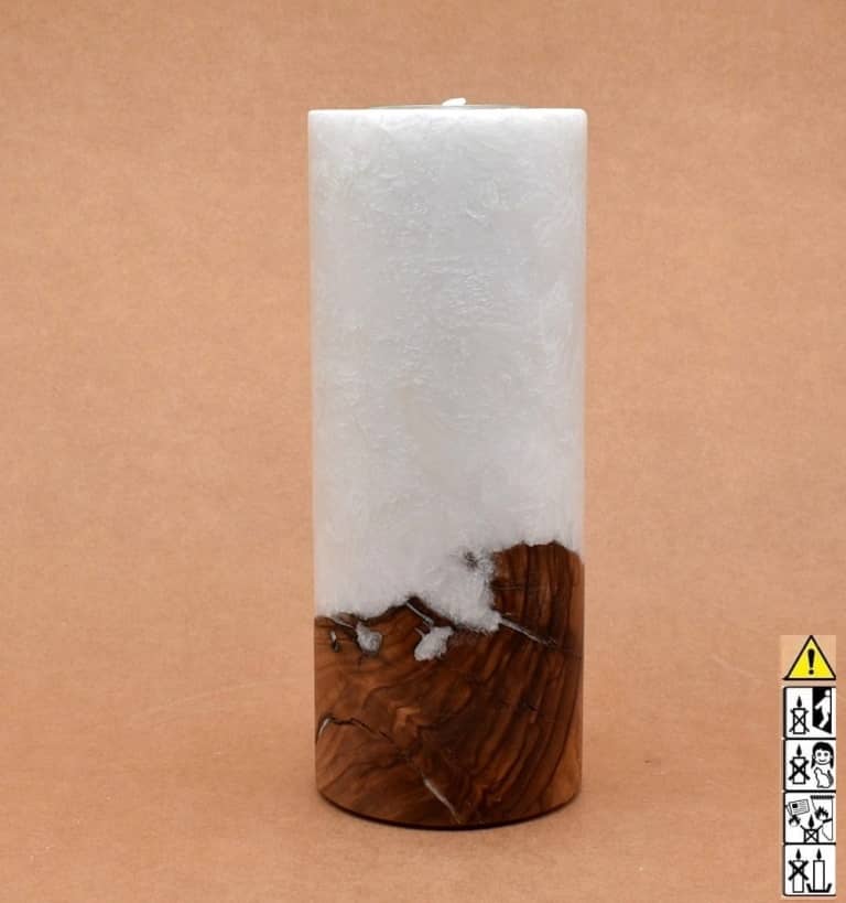 Kerze mit Holz Unikat Rund 80 x 200 mm mit Teelicht Nr.: 28