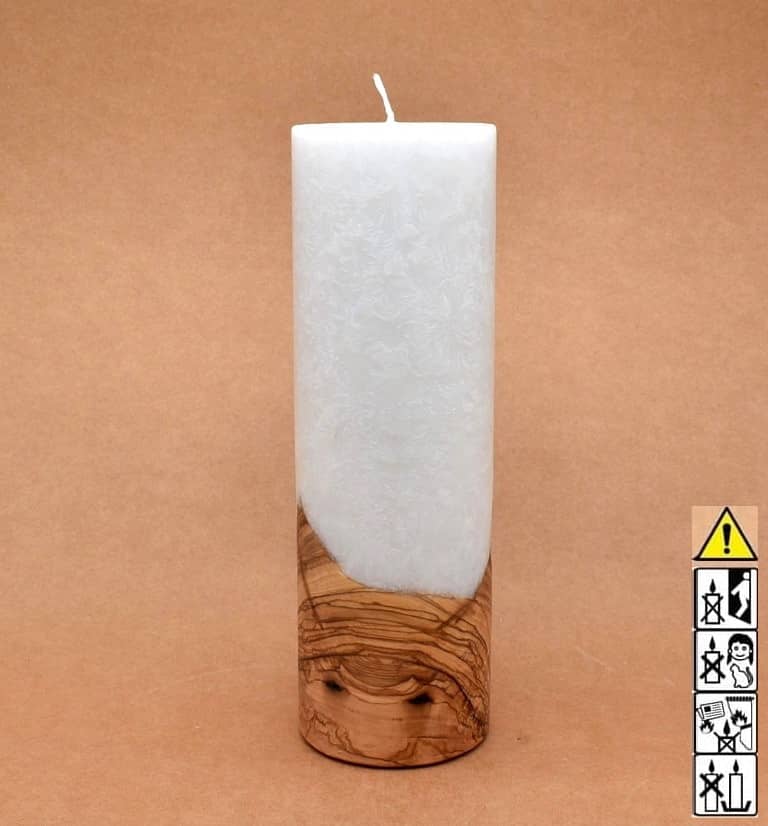 Kerze 80x250mm mit Holzelement, Individuelle, persönliche Hochzeitskerze  Holzkerze, Rund Stearinoptik, Hochzeitskerze mit Teelicht im Kerzen online Shop für Hochzeiten bestellen, günstig kaufen.