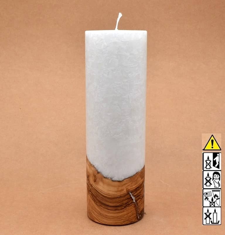 Kerze 80x250mm mit Holzelement, Individuelle, persönliche Hochzeitskerze  Holzkerze, Rund Stearinoptik, Hochzeitskerze mit Teelicht im Kerzen online Shop für Hochzeiten bestellen, günstig kaufen.