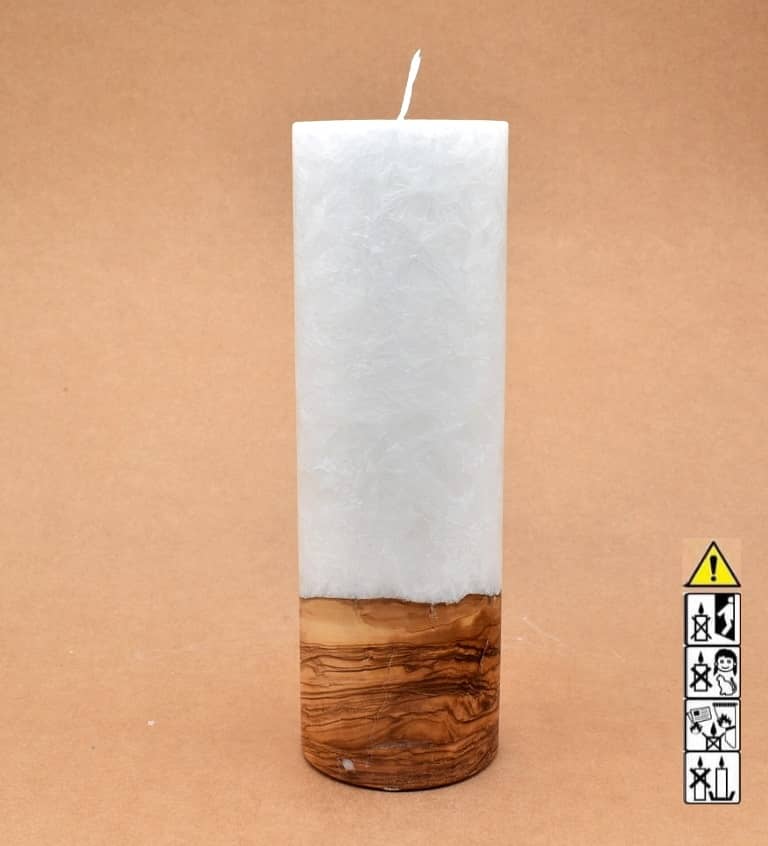 Kerze 80x250mm mit Holzelement, Individuelle, persönliche Hochzeitskerze  Holzkerze, Rund Stearinoptik, Hochzeitskerze mit Teelicht im Kerzen online Shop für Hochzeiten bestellen, günstig kaufen.