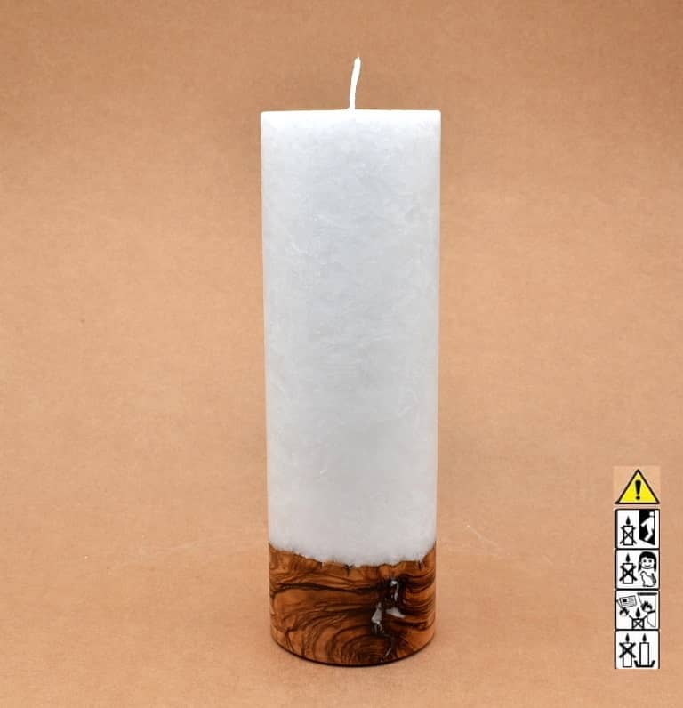 Kerze 80x250mm mit Holzelement, Individuelle, persönliche Hochzeitskerze  Holzkerze, Rund Stearinoptik, Hochzeitskerze mit Teelicht im Kerzen online Shop für Hochzeiten bestellen, günstig kaufen.