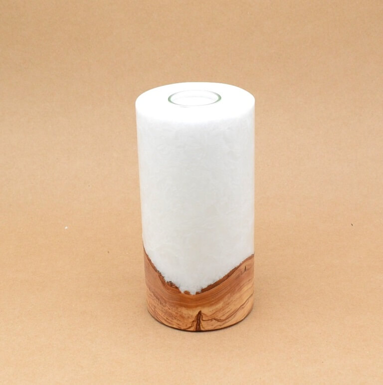 Kerze mit Holz Unikat Rund 100 x 200 mm 
