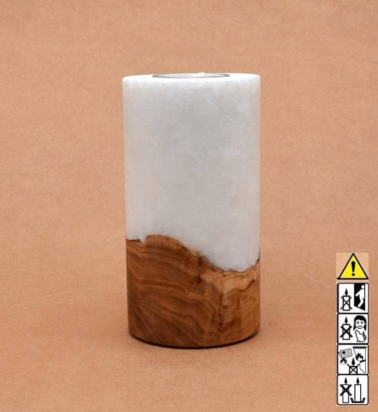 Kerze mit Holz Unikat Rund 80 x 150 mm mit Teelicht Nr.: 13