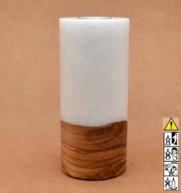 Kerze mit Holz Unikat Rund 90 x 200 mm mit Teelicht Nr.: 1