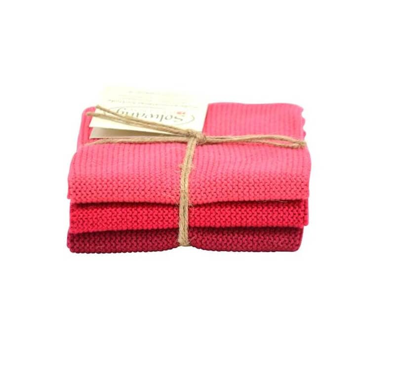 Solwang Wischtuch ?ko-Tex Baumwolle Himbeere Kombi Wischtuch 3er Set von Solwang im Onlineshop kaufen aus 25 x 25 cm Baumwolle gestrickt Himbeere Kombi