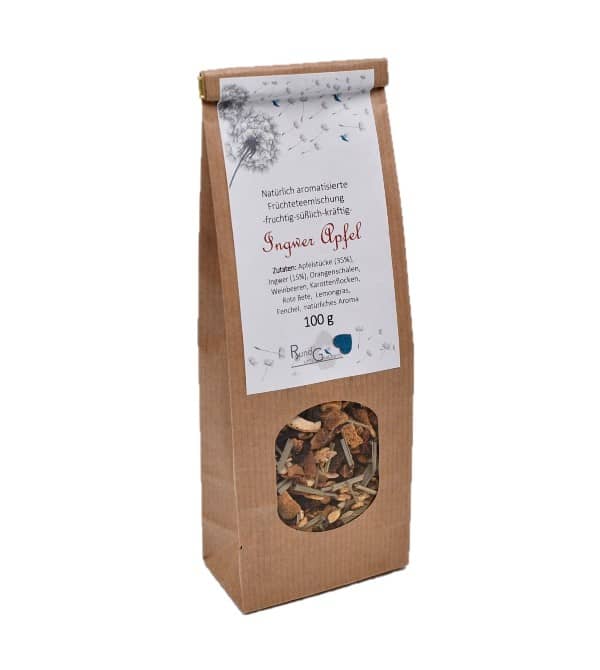 Ingwer Apfel Tee, Gebinde 100g Ingwer Apfel Früchtetee, Gebinde 100 g fruchtig, süßlich, kräftig, für besonderen Teegenuss