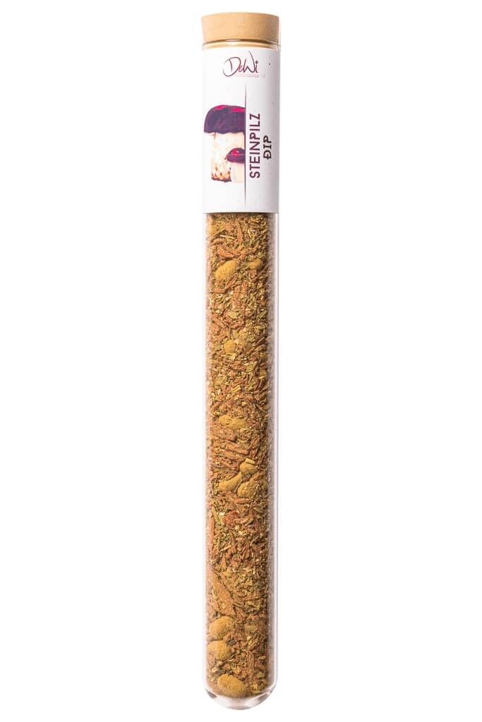 Steinpilz Dip in gro?em Spice Tube aus Glas ? 22mm Steinpilz Dip. Nachhaltig im Reagenzglas ? 22mm verpackt. Hochwertige kulinarische Produkte im Onlineshop kaufen.