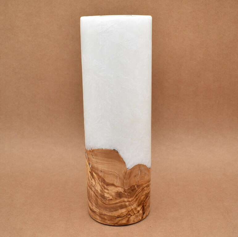 Kerze mit Holz Unikat Rund 100 x 300 mm Nr. 5