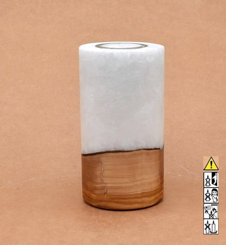 Kerze mit Holz Unikat Rund 80 x 150 mm mit Teelicht Nr.: 4