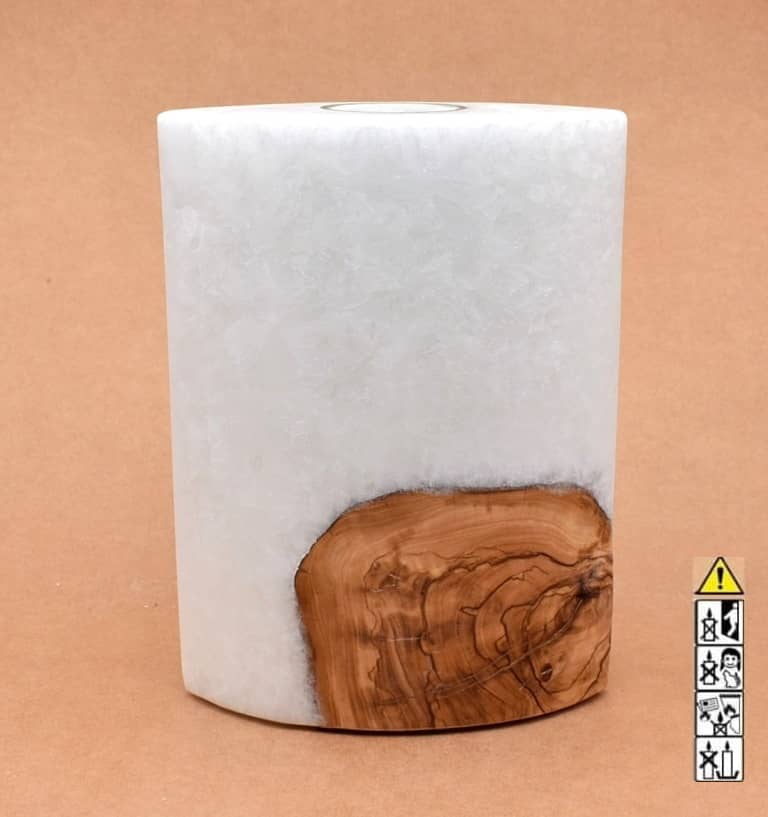 Kerze mit Holz Individuelle, perönliche Hochzeitskerze  Oval Kanten spitz  mit Teelicht im Kerzen online Shop für Hochzeiten bestellen, günstig kaufen.
