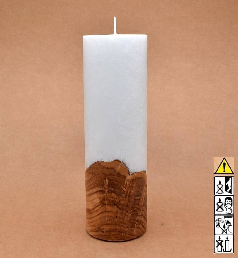 Kerze mit Holz Unikat Rund 80 x 250 mm mit Docht Nr.: 5