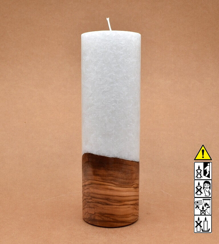 Kerze mit Holz Unikat Rund 80 x 250 mm mit Docht Nr.: 5