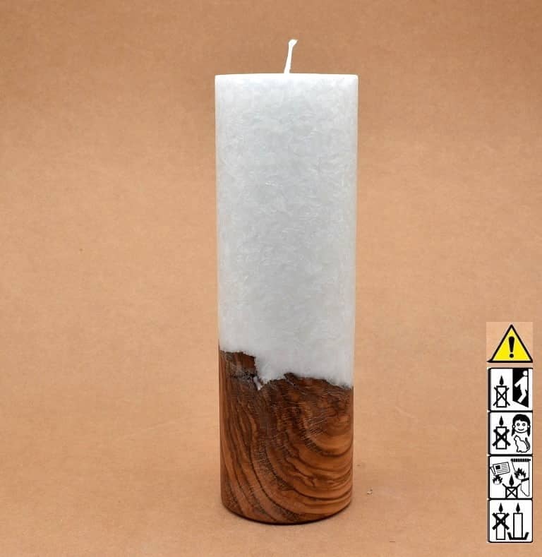 Kerze mit Holz Unikat Rund 80 x 250 mm mit Docht Nr.: 5