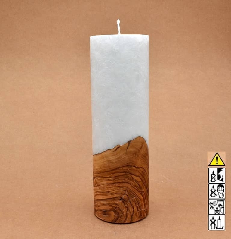 Kerze mit Holz Unikat Rund 80 x 250 mm mit Docht Nr.: 5
