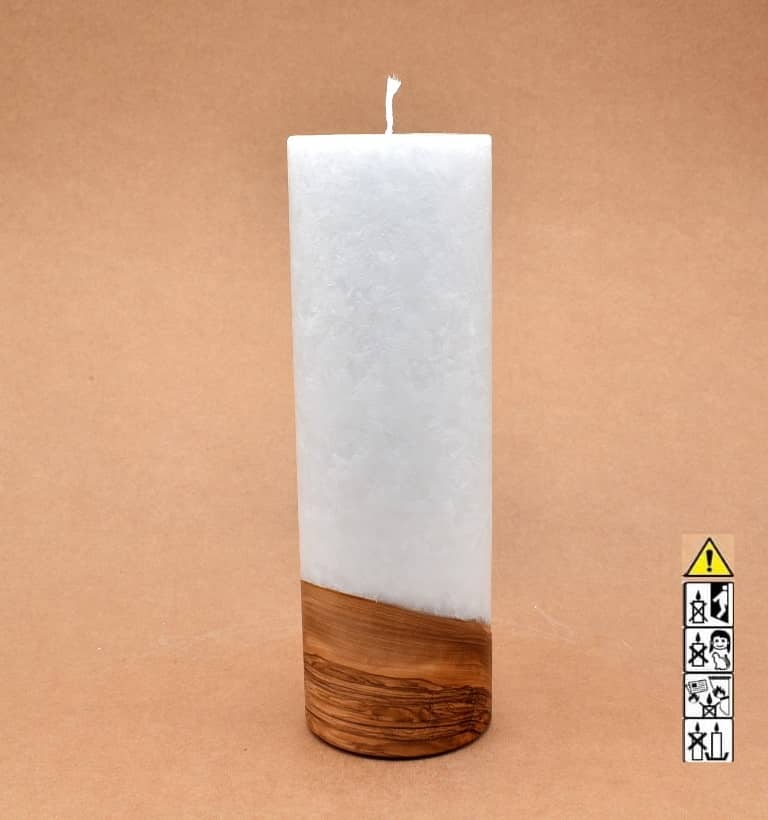 Kerze mit Holz Unikat Rund 80 x 250 mm mit Docht Nr.: 5