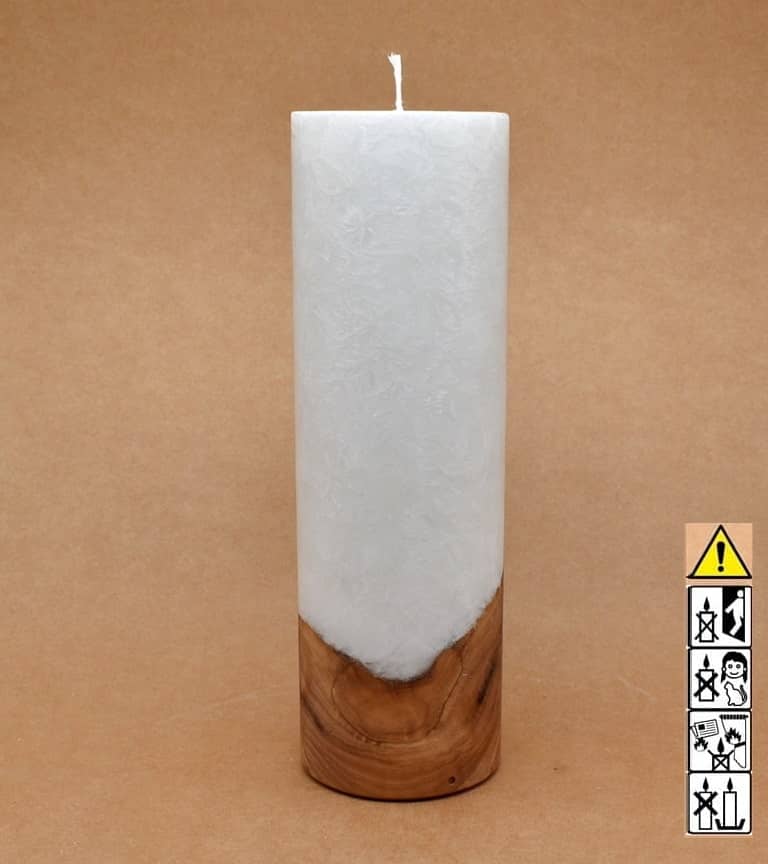 Kerze 80x250mm mit Holzelement, Individuelle, persönliche Hochzeitskerze  Holzkerze, Rund Stearinoptik, Hochzeitskerze mit Teelicht im Kerzen online Shop für Hochzeiten bestellen, günstig kaufen.