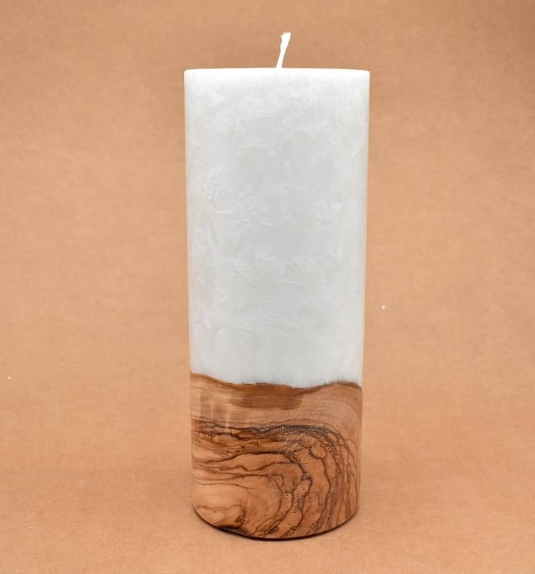 Kerze mit Holz Unikat Rund 100 x 250 mm mit Docht Nr.: 5