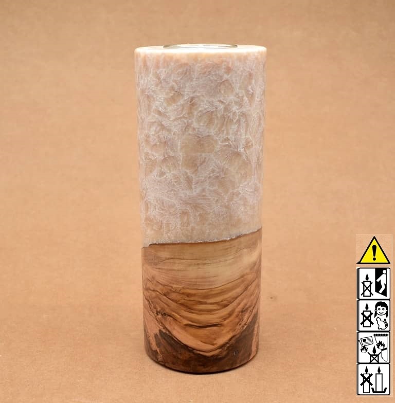 Kerze mit Holz Unikat Rund 80 x 200 mm mit Teelicht in beige Nr.: 2 Kerze mit Holz Unikat Rund 80 x 200 mm mit Teelicht in beige Nr.: 2