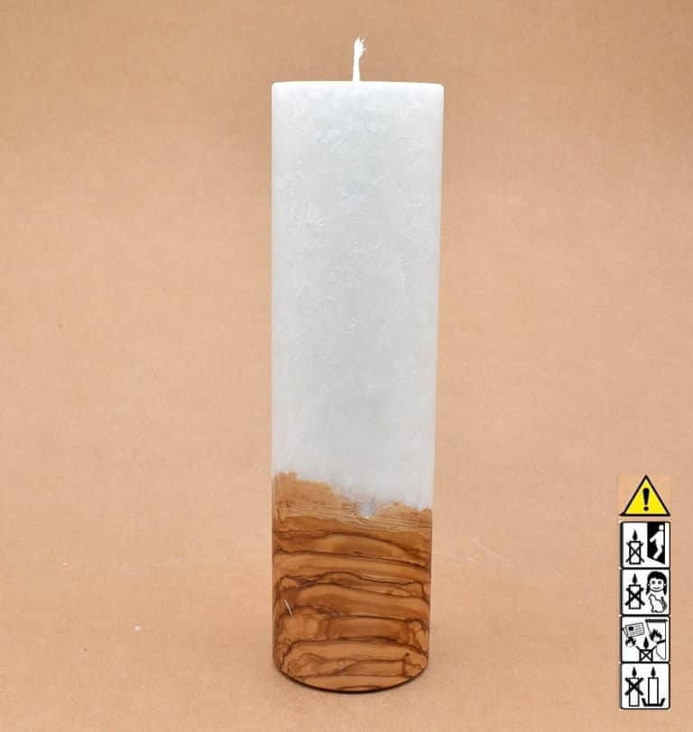Kerze mit Holz Unikat Rund 70 x 250 mm mit Docht Nr.: 3