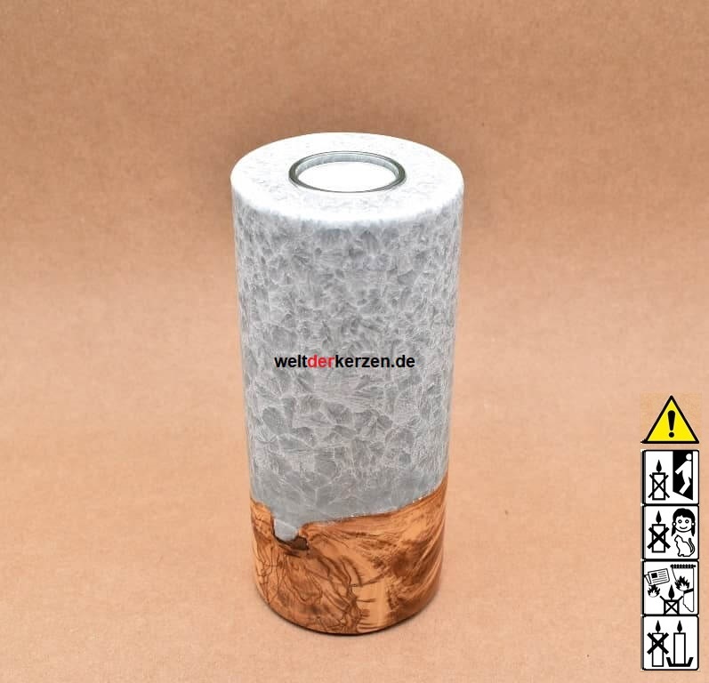 Kerze mit Holz, Unikat Holzkerze, Rund Stearin Kerze 131 Kerze mit Holzelement, Unikat Holzkerze, Rund Stearinoptik, Kerze mit Teelicht Nummer 131