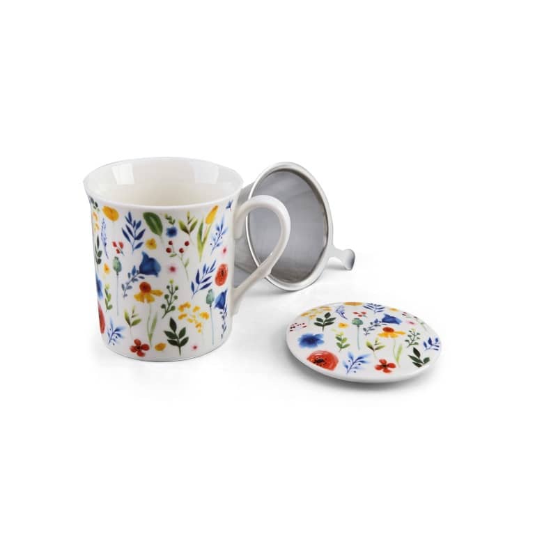 Kr?uter Teetasse mit Deckel Sieb Dekor Blume Eine nachhaltige Art Tee aufzugiesen. Eine zeitlose Tasse mit Blumendekor leicht zu reinigen. Sp?lmaschinengeeignet