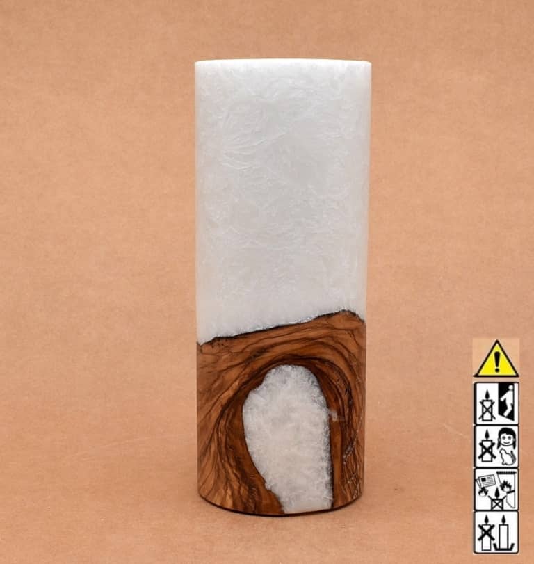 Kerze mit Holz Unikat Rund 80 x 200 mm mit Teelicht Nr.: 38