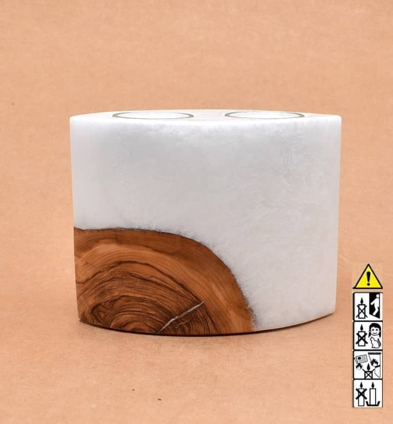 Kerze mit Holz Unikat Oval 80 x 140 x 120 mm mit 2 Teelichter Nr.: 6