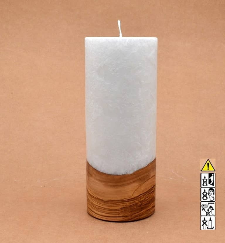 Kerze mit Holz Unikat Rund 80 x 200 mm mit Docht Nr.: 12