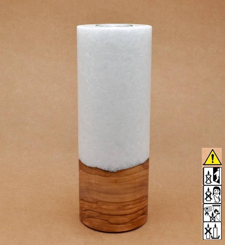 Kerze mit Holzelement, Individuelle, persönliche Hochzeitskerze  Holzkerze, Rund Stearinoptik, Hochzeitskerze mit Teelicht im Kerzen online Shop für Hochzeiten bestellen, günstig kaufen.