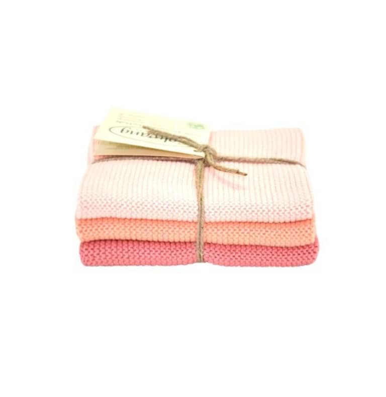 Solwang Wischtuch 3er Set 25 x 25 cm Baumwolle gestrickt. Koralle Kombi BIO