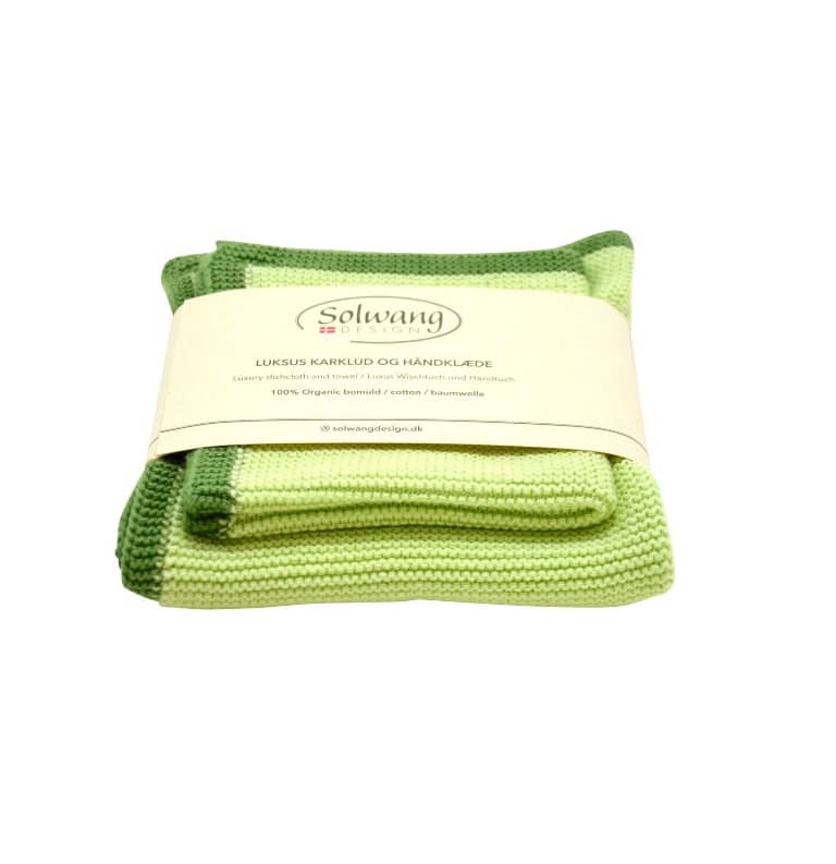 FRAME Set mit gestricktem Wischtuch und Handtuch Grün