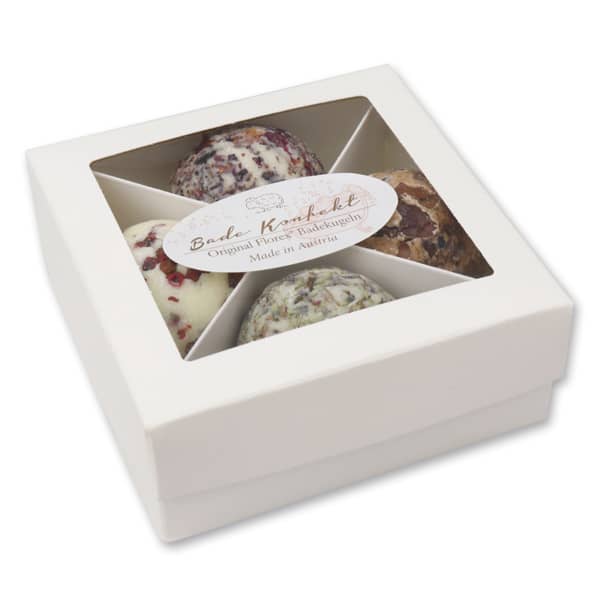 Badekonfekt/ Badebutter Florex glatt Badekonfekt/ Badebutter vier Badekugeln glatt, Geschenkverpackung in unserem online Shop kaufen
