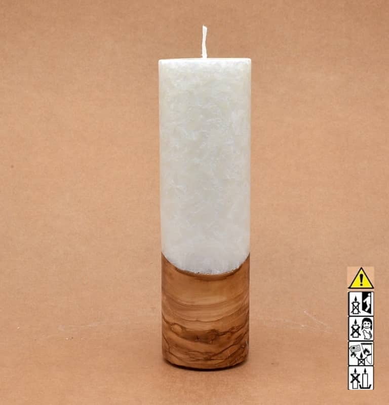 Liebliche Kerze mit Holz Unikat Rund 60 x 200 mm mit Docht Nr.: 4