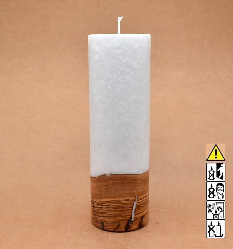 Kerze 80x250mm mit Holzelement, Individuelle, persönliche Hochzeitskerze  Holzkerze, Rund Stearinoptik, Hochzeitskerze mit Teelicht im Kerzen online Shop für Hochzeiten bestellen, günstig kaufen.