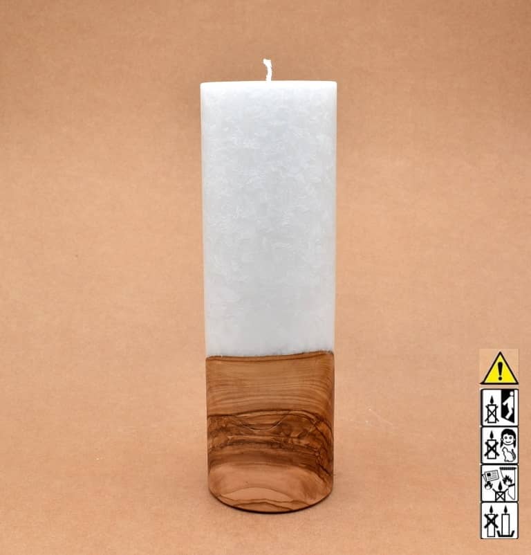 Kerze 80x250mm mit Holzelement, Individuelle, persönliche Hochzeitskerze  Holzkerze, Rund Stearinoptik, Hochzeitskerze mit Teelicht im Kerzen online Shop für Hochzeiten bestellen, günstig kaufen.