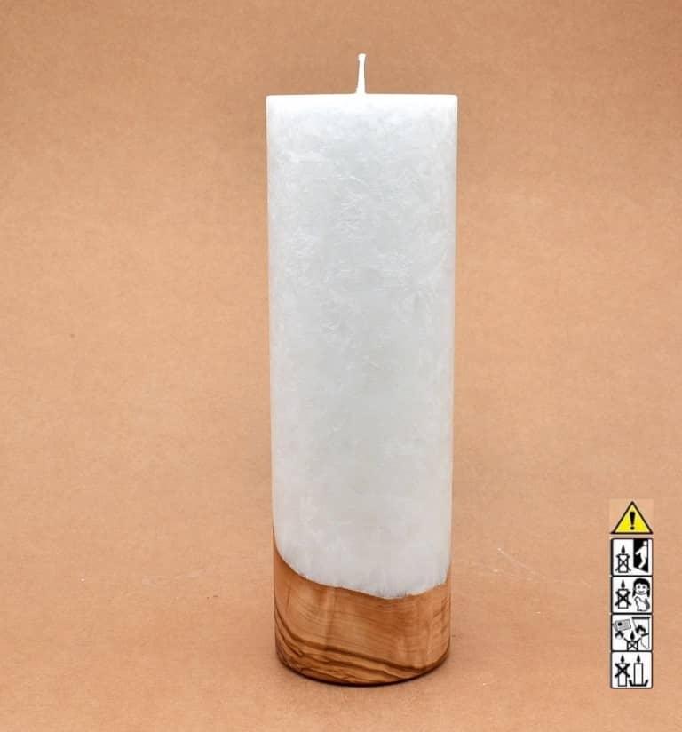 Kerze 80x250mm mit Holzelement, Individuelle, persönliche Hochzeitskerze  Holzkerze, Rund Stearinoptik, Hochzeitskerze mit Teelicht im Kerzen online Shop für Hochzeiten bestellen, günstig kaufen.
