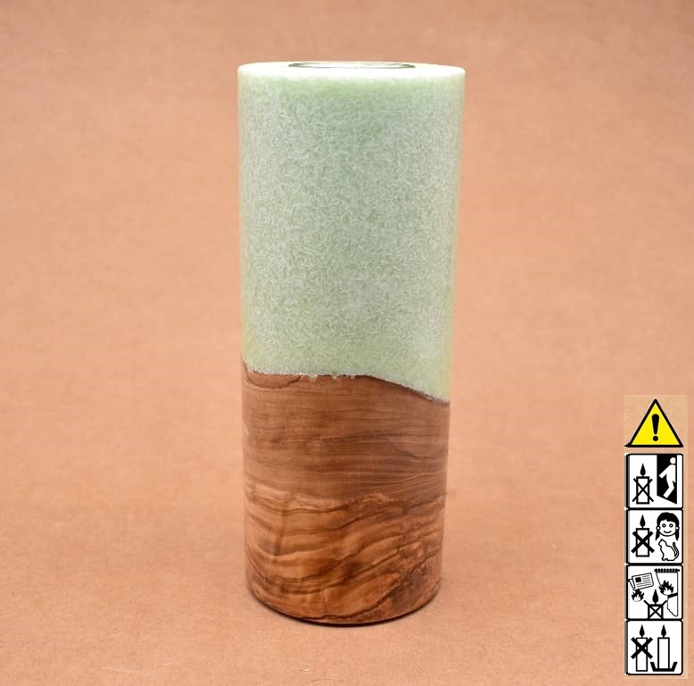 Kerze mit Holz Unikat Rund 80 x 200 mm mit Teelicht in lindgrün Nr.: 1 Kerze mit Holz Unikat Rund 80 x 200 mm mit Teelicht in lindgrün Nr.: 1