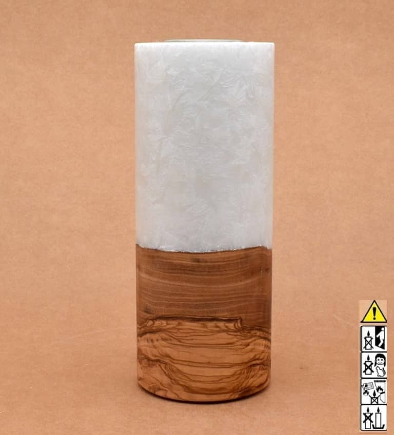 Kerze mit Holz Unikat Rund 80 x 200 mm mit Teelicht Nr.: 21