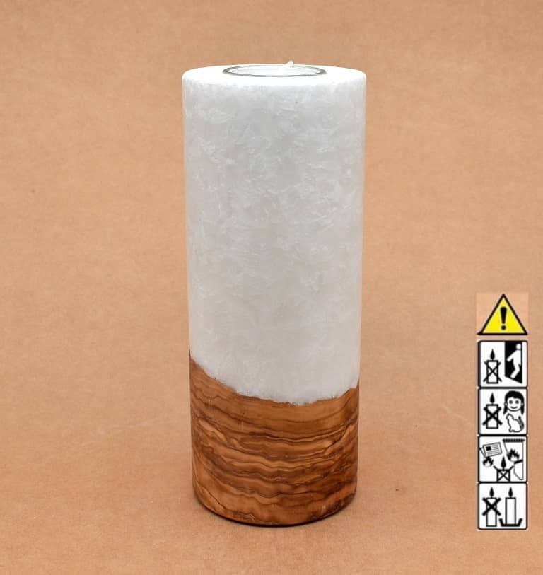 Kerze mit Holz Unikat Rund 80 x 200 mm mit Teelicht Nr.: 21