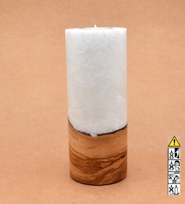 Kerze mit Holz Unikat Rund 80 x 200 mm mit Teelicht Nr.: 21