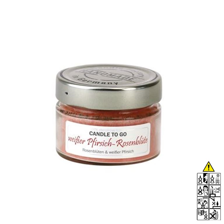 Duftkerze Weißer Pfirsich Rosenblüte Candle to Go Candle Factory Duftkerze im Weck Glas aus Stearinwachs mit dem Duft Weißer Pfirsich Rosenblüte Candle to Go die kleine Geschenkkerze und Reisekerze