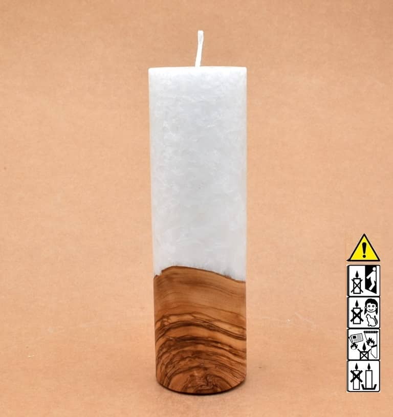 Liebliche Kerze mit Holz Unikat Rund 60 x 200 mm mit Docht Nr.: 7