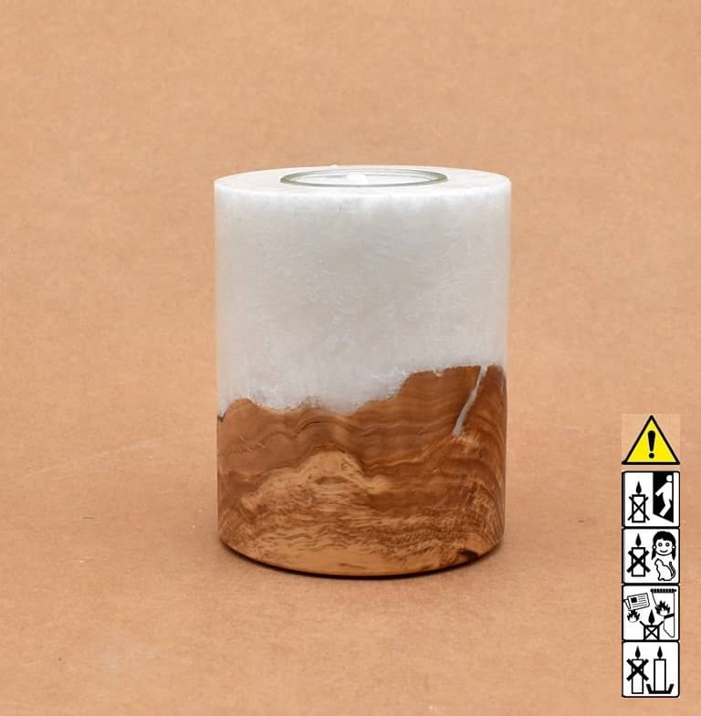 Hochzeitskerze, Kerze mit Holzeinsatz, Teelicht rund, Stearin, im Kerzen online Shop für Hochzeiten bestellen, günstig kaufen.